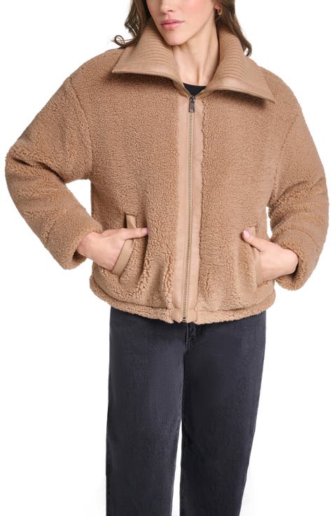 Floral Print Faux Shearling Bomber Jacket