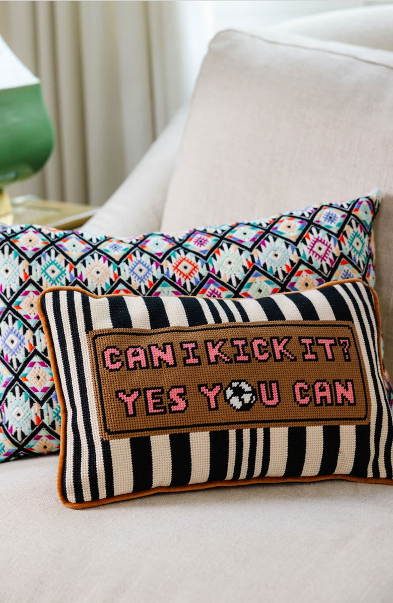 Furbish Can I Kick It Needlepoint Pillow, Alternate, color, Can I Kick It