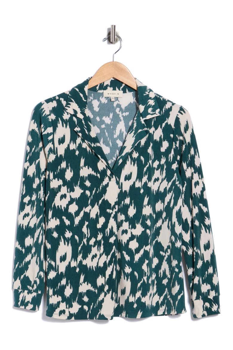 Notch Collar Long Sleeve Knit Top, Alternate, color, EMERALD