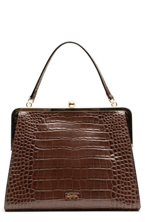 Jackie Croc Embossed Leather Frame Bag