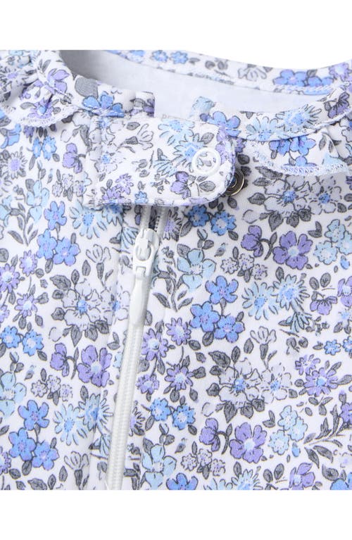 Petite Plume Floral Pima Cotton Zip Footie In Blue