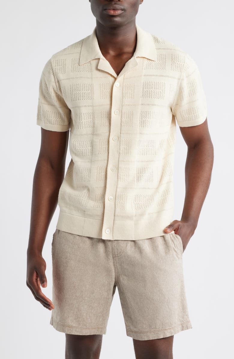 Rails Yates Pointelle Short Sleeve Cotton & Linen Knit Button-Up Shirt, Main, color,