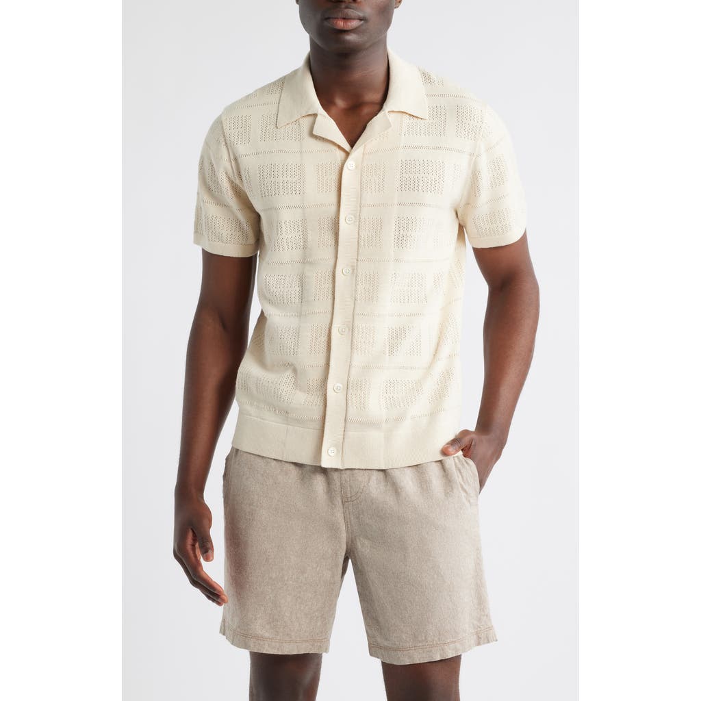 Rails Yates Pointelle Short Sleeve Cotton & Linen Knit Button-up Shirt In White