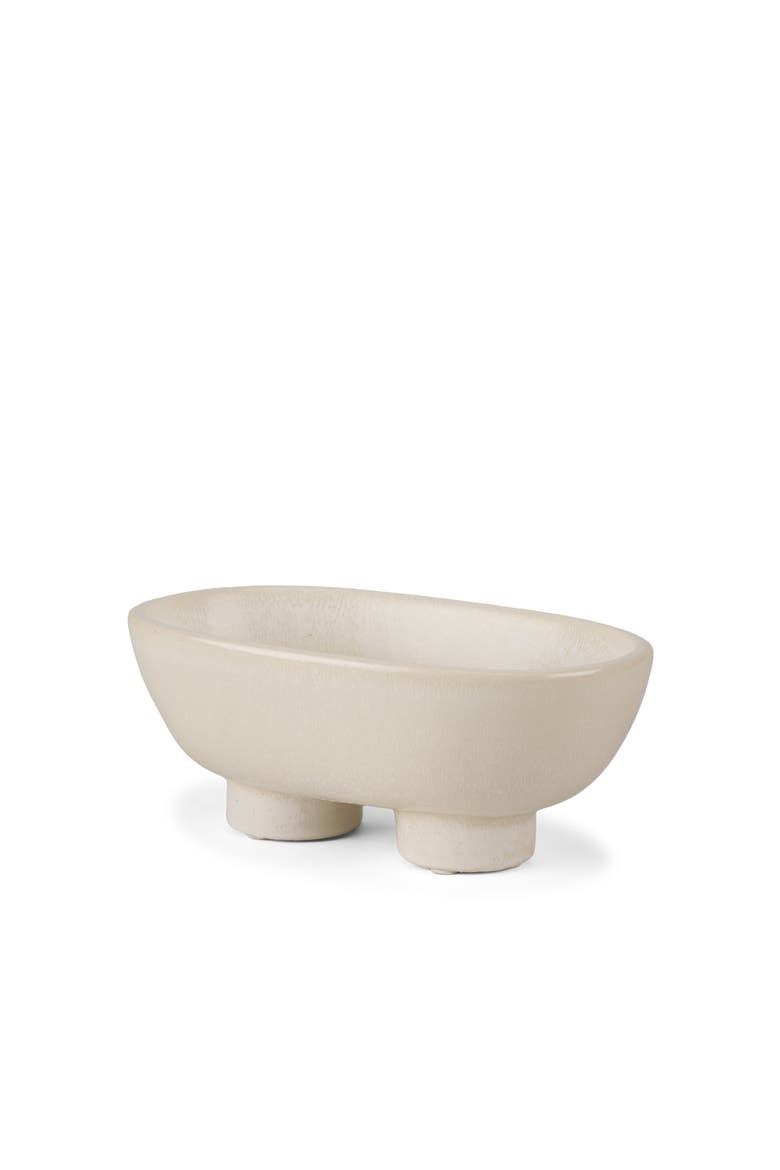 Tyren Glazed Decorative Oblong Ceramic Bowl, Main, color, Beige