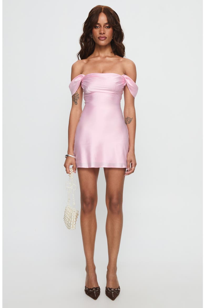Zabbara Off the Shoulder Satin Cocktail Minidress, Alternate, color, LIGHT PINK
