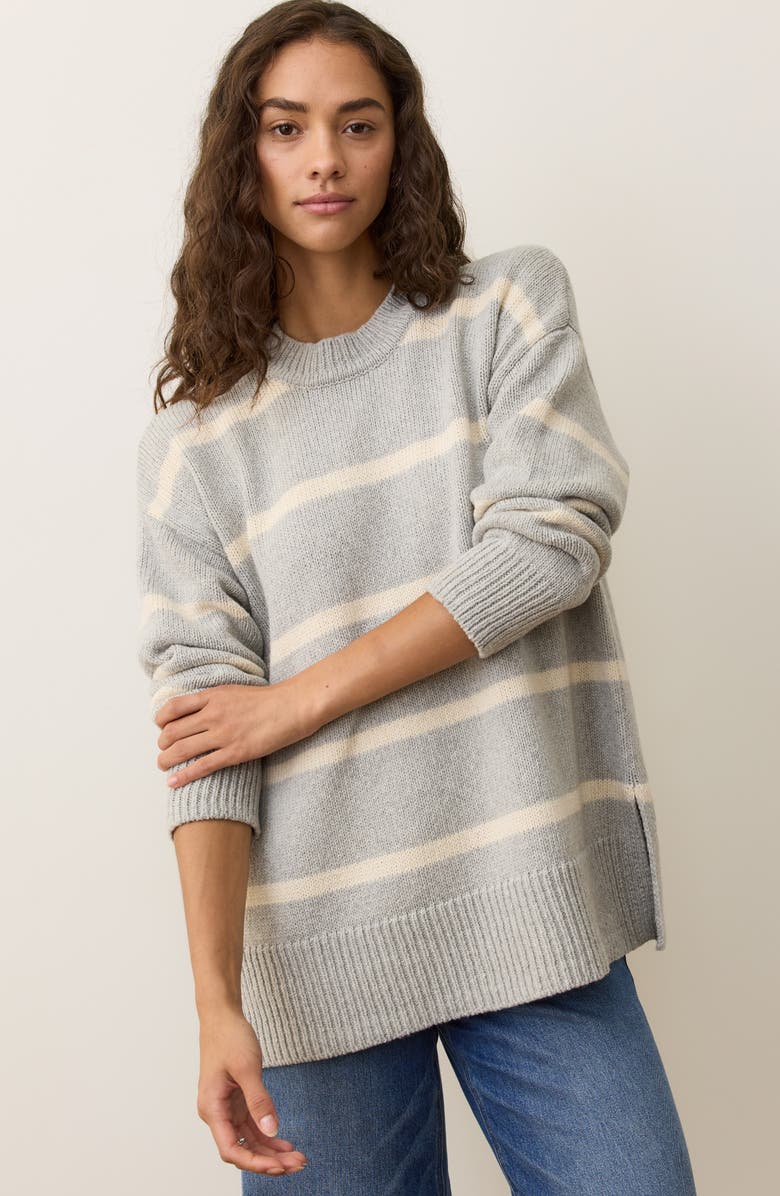 Marine Layer Berkeley Oversize Crewneck Wool Blend Sweater, Alternate, color, Fog Stripe