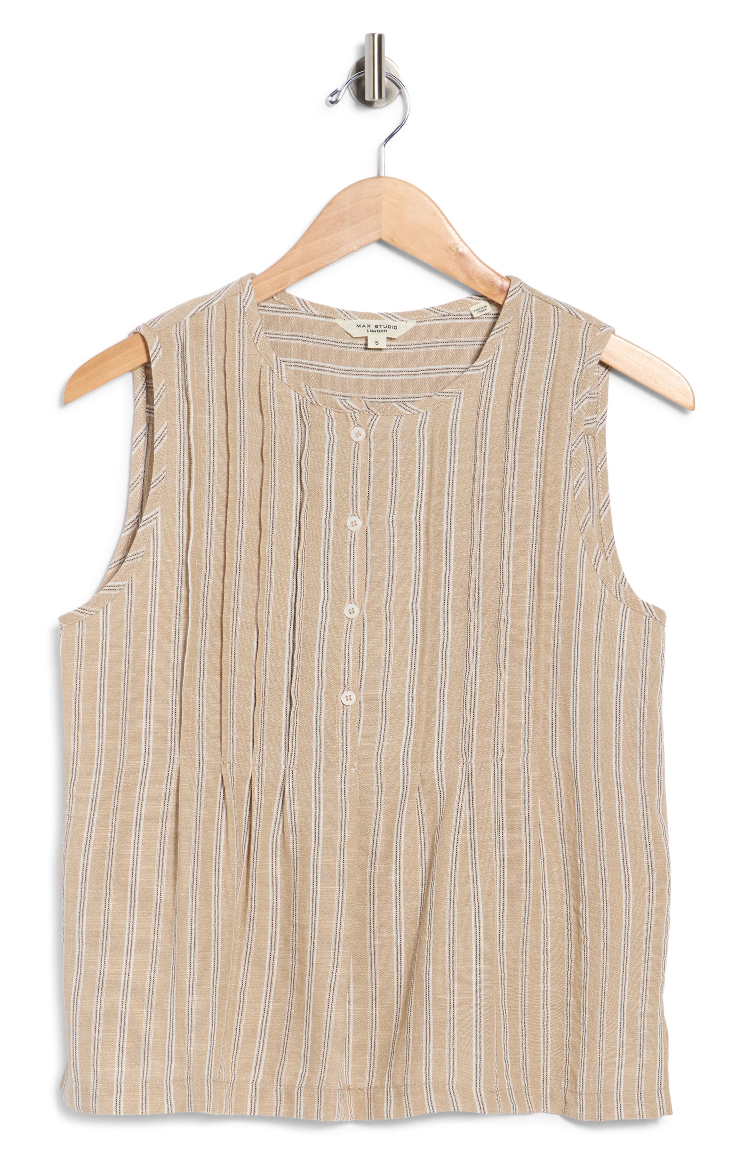 MAX STUDIO Stripe Pintucked Sleeveless Top