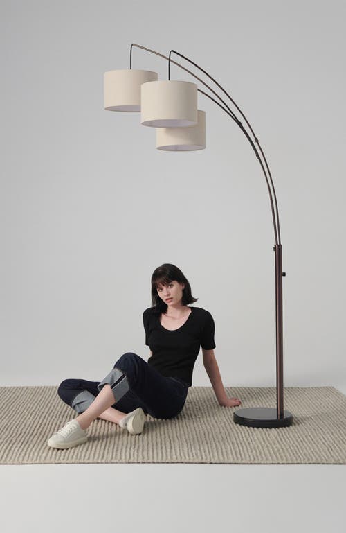 Brightech Trilage 84" Adjustable Tall Led Floor Lamp With 3 Fabric Drum Shades, Bulbs Included In Brown