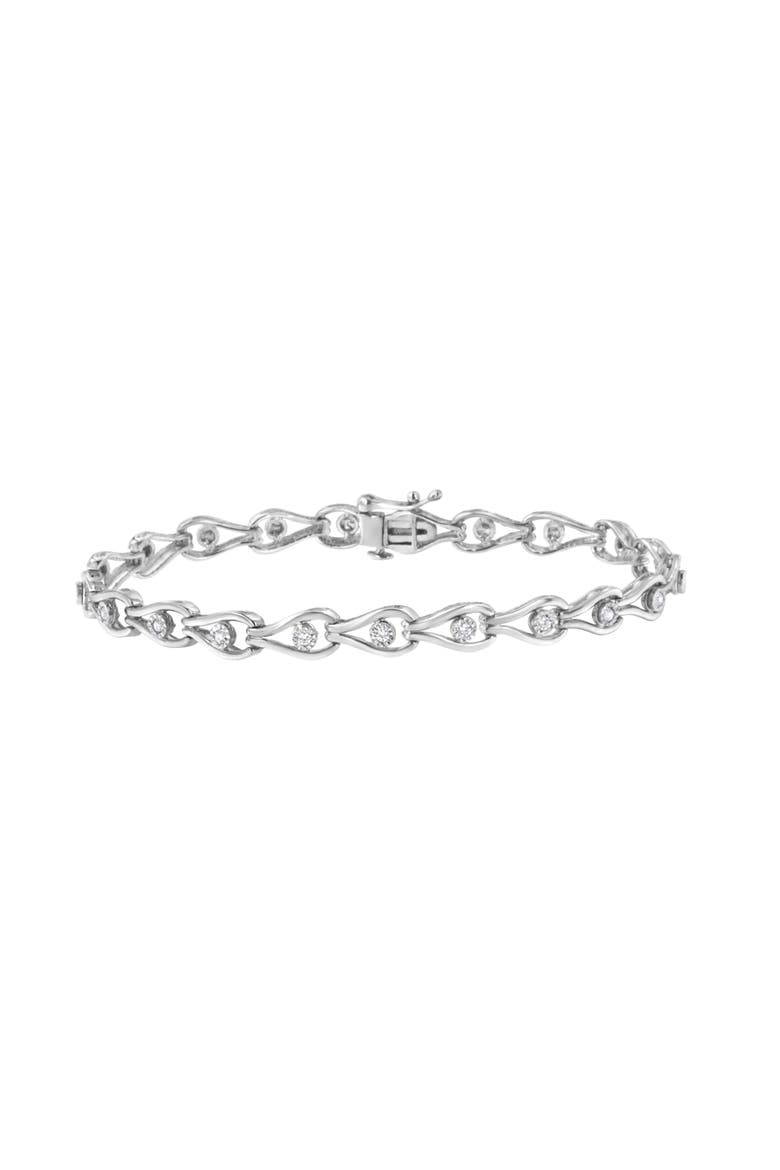 Silver 1/10 Cttw Miracle-Set Diamond Pear Shape and Bezel Link Bracelet, Main, color, White