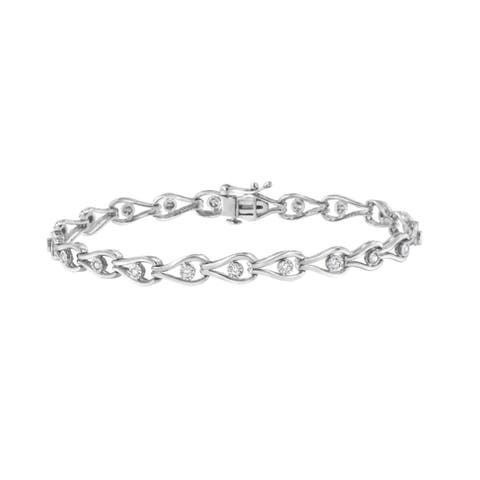 Silver 1/10 Cttw Miracle-Set Diamond Pear Shape and Bezel Link Bracelet
