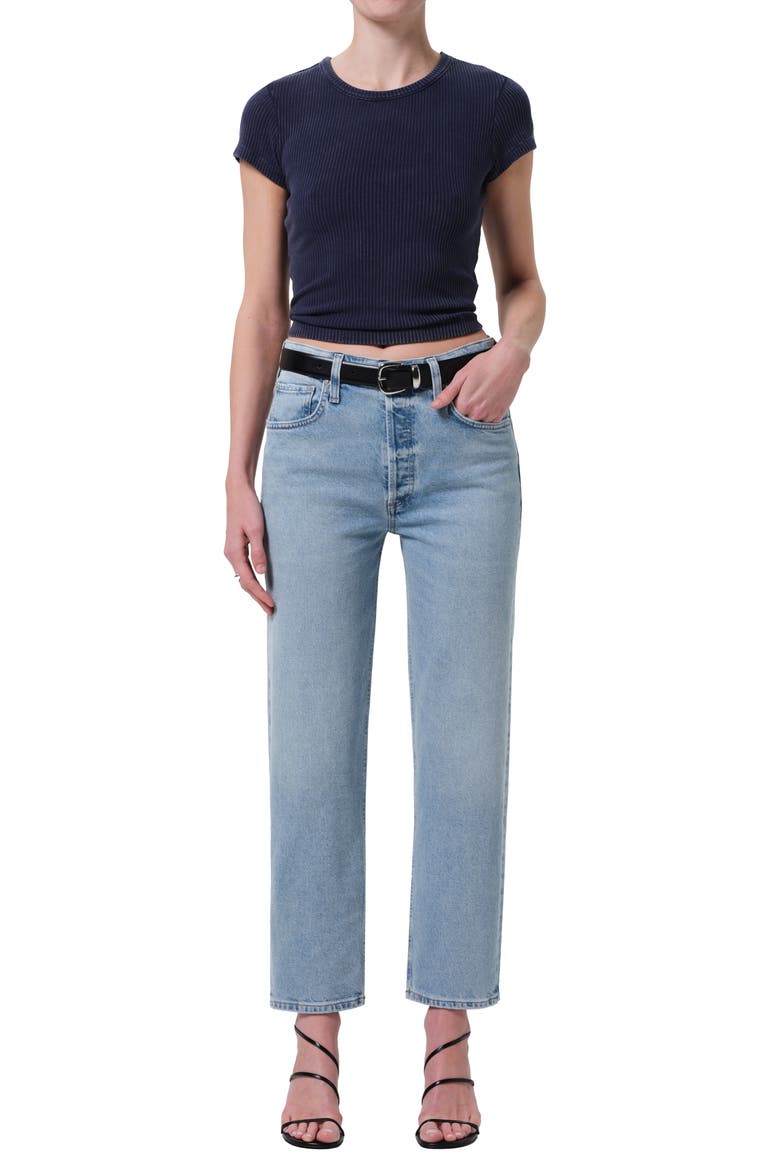 Delfina High Waist Straight Leg Jeans, Alternate, color, SALOON