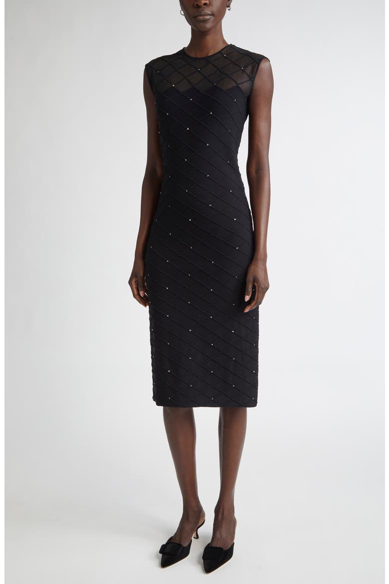 Trellis Engineered Knit Sheath Dress, Main, color, BLACK