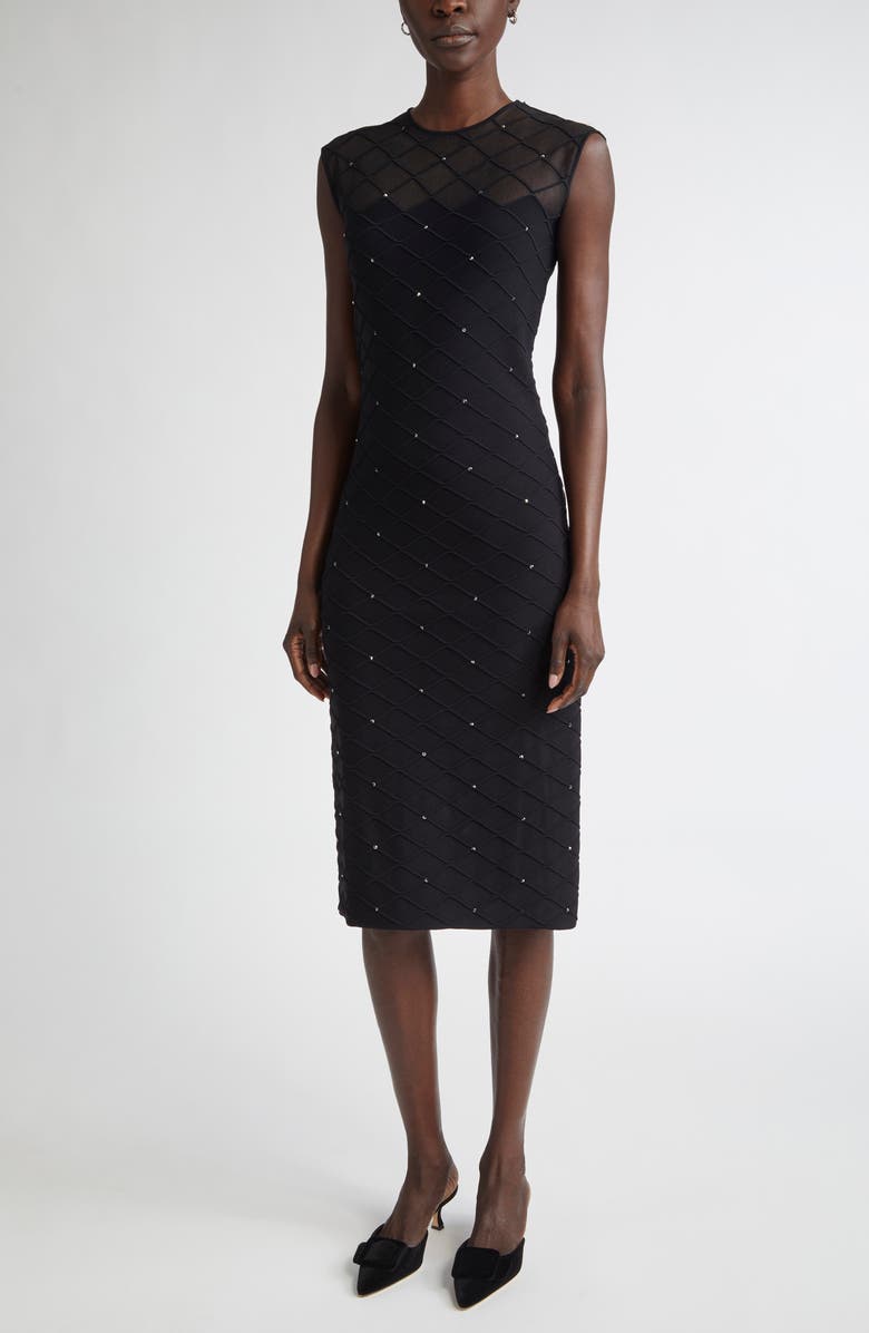 ST. JOHN Trellis Engineered Knit Sheath Dress, Main, color, Black
