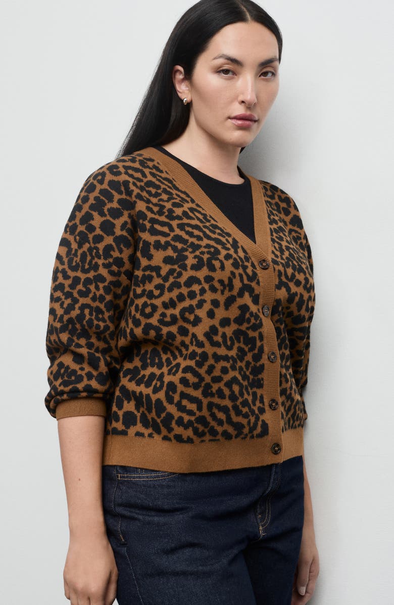 MANGO Leopard Jacquard Cardigan, Alternate, color, Medium Brown