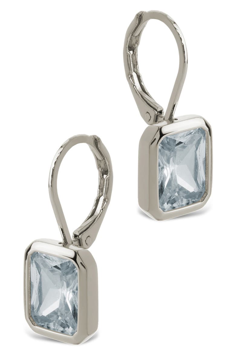 Everleigh Emerald-Cut Cubic Zirconia Lever Back Earrings, Alternate, color, SILVER