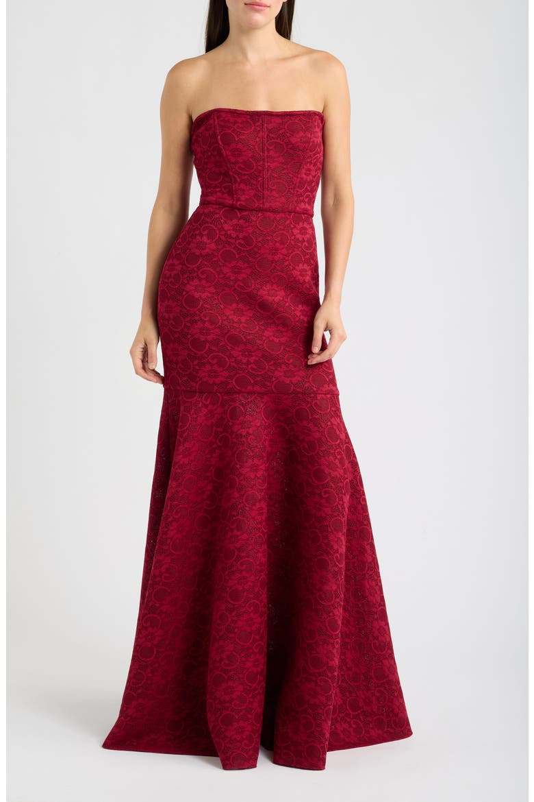 Kristy Strapless Lace Mermaid Gown, Main, color, ROUGE