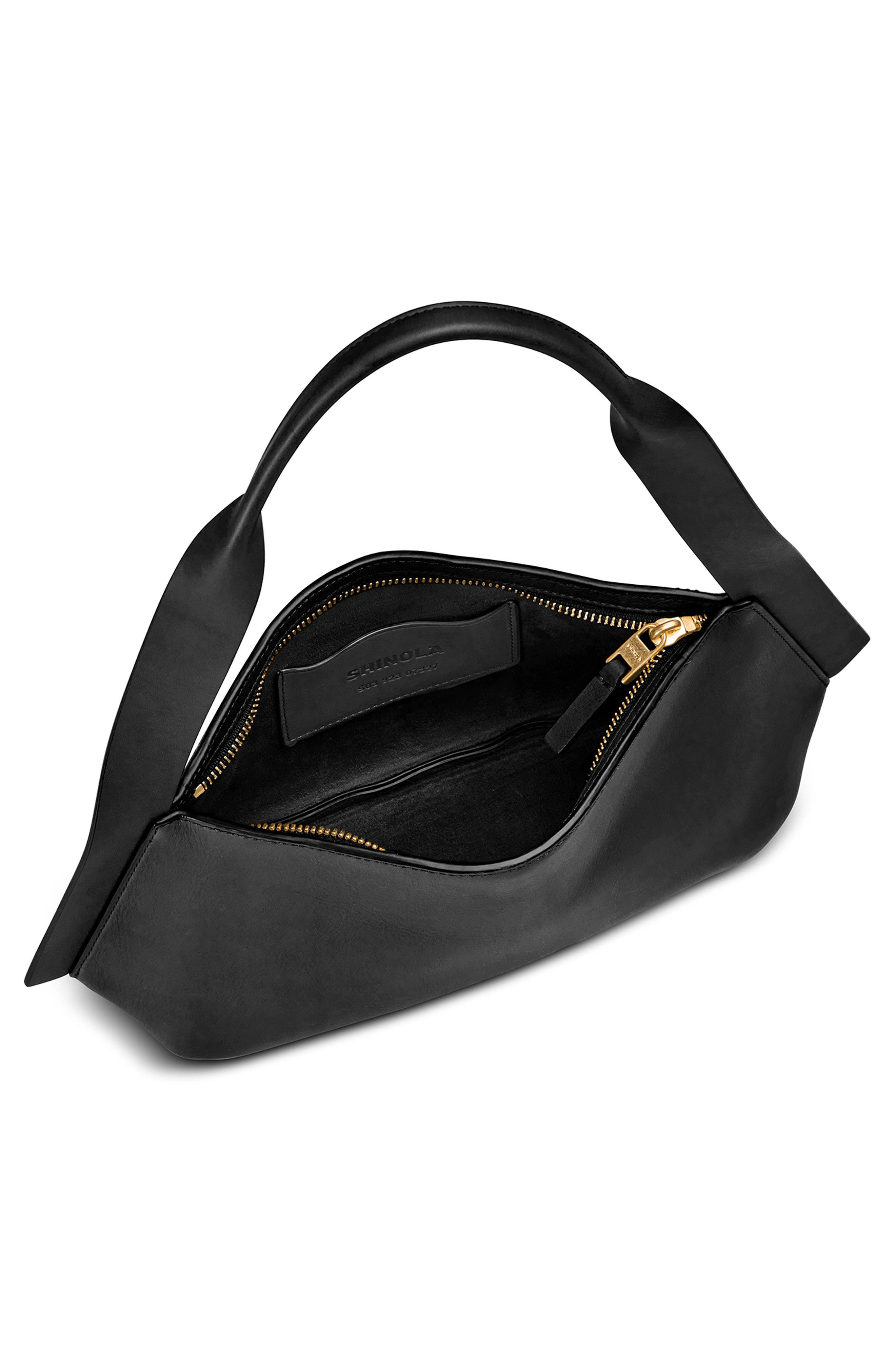 Shinola Small Derby Leather Shoulder Bag, Alternate, color, Black