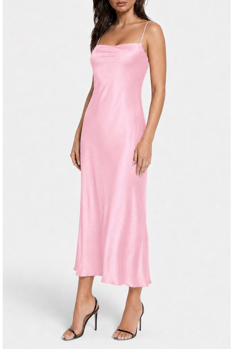 Crepe Satin Cowl Neck Midi Slipdress, Alternate, color, ROSE