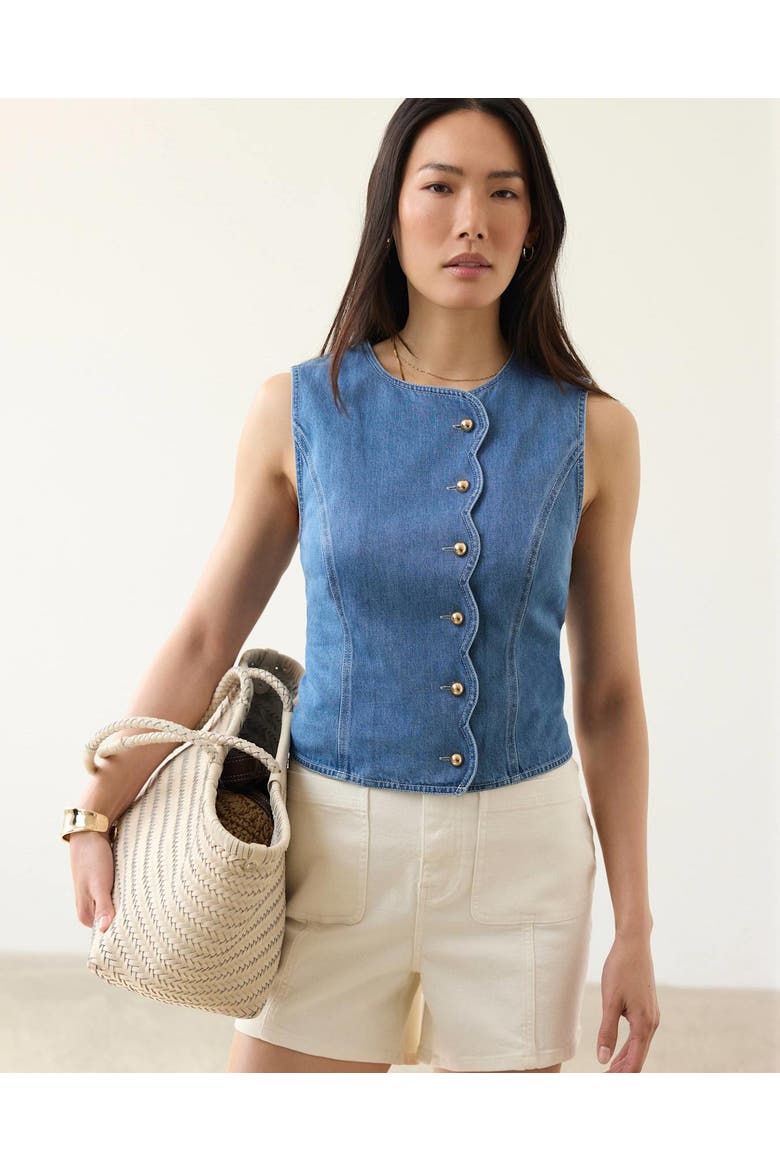 Denim Scallop Detail Waistcoat, Alternate, color, Blue