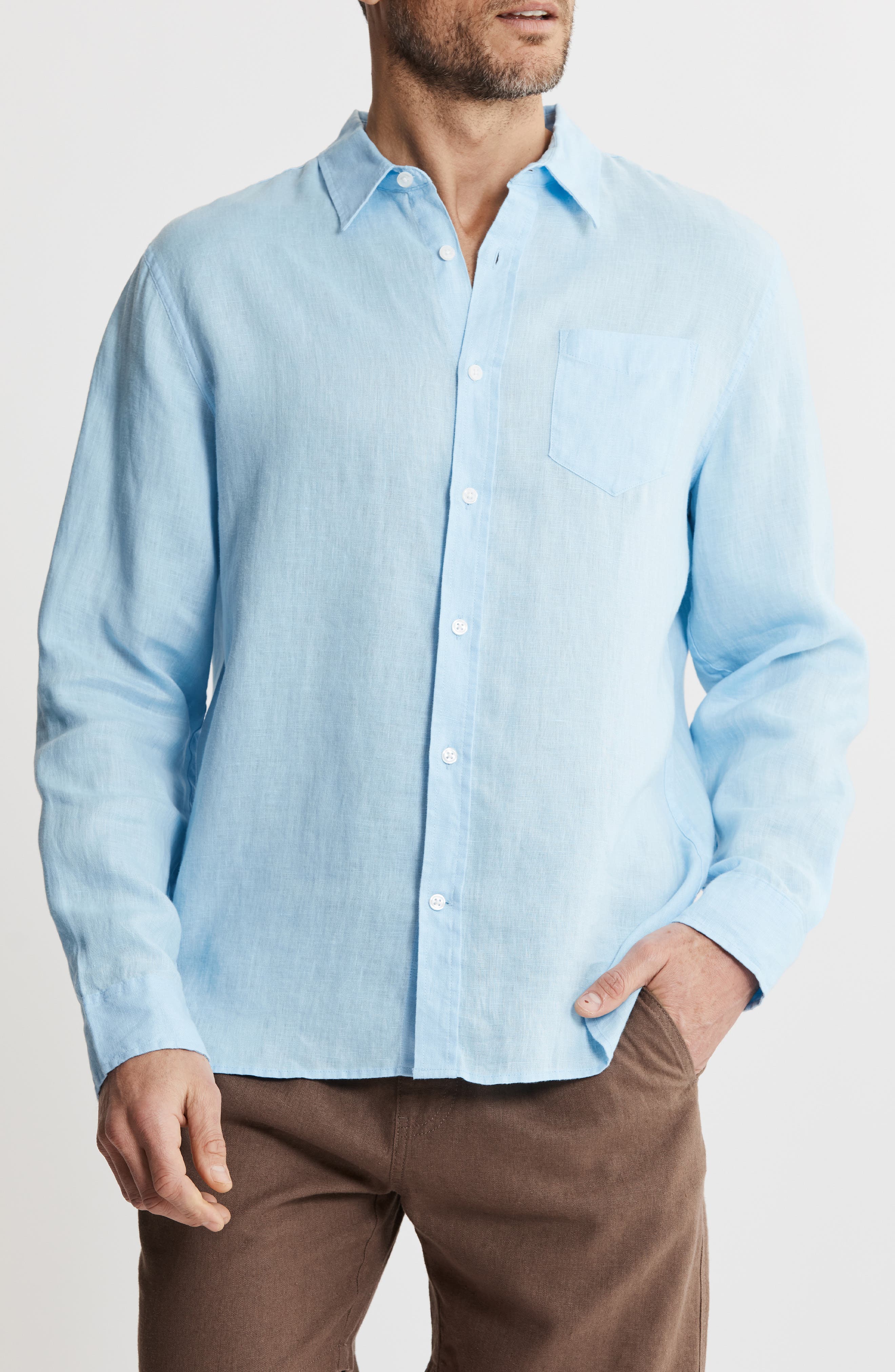 JACHS Solid Linen Long Sleeve Shirt