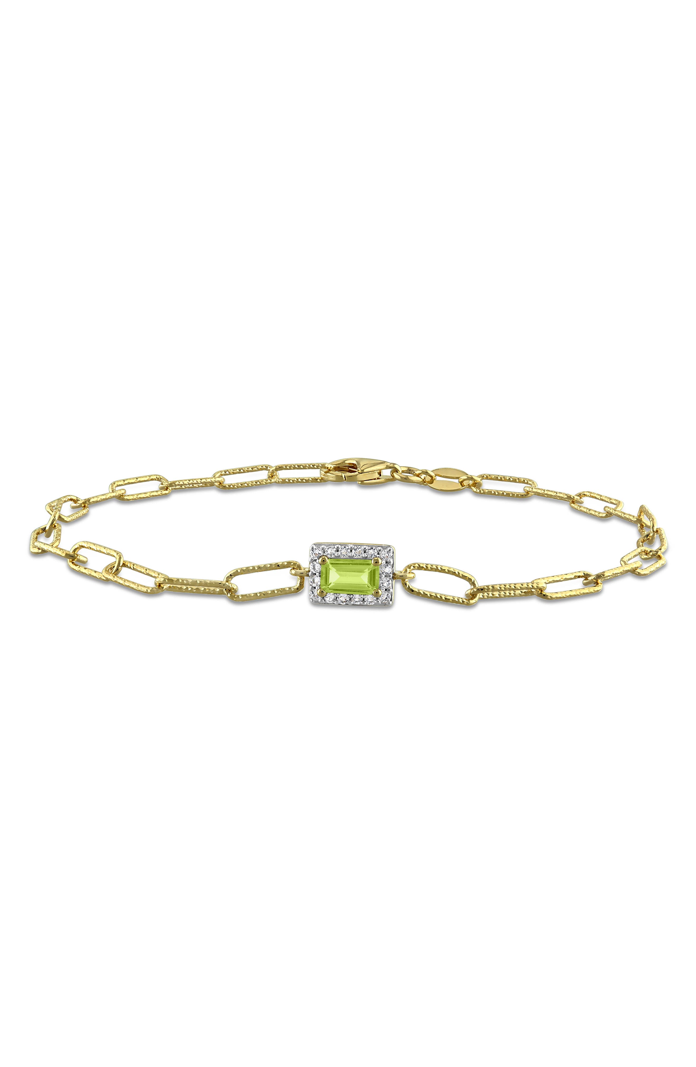 Peridot and White Topaz Link Bracelet
