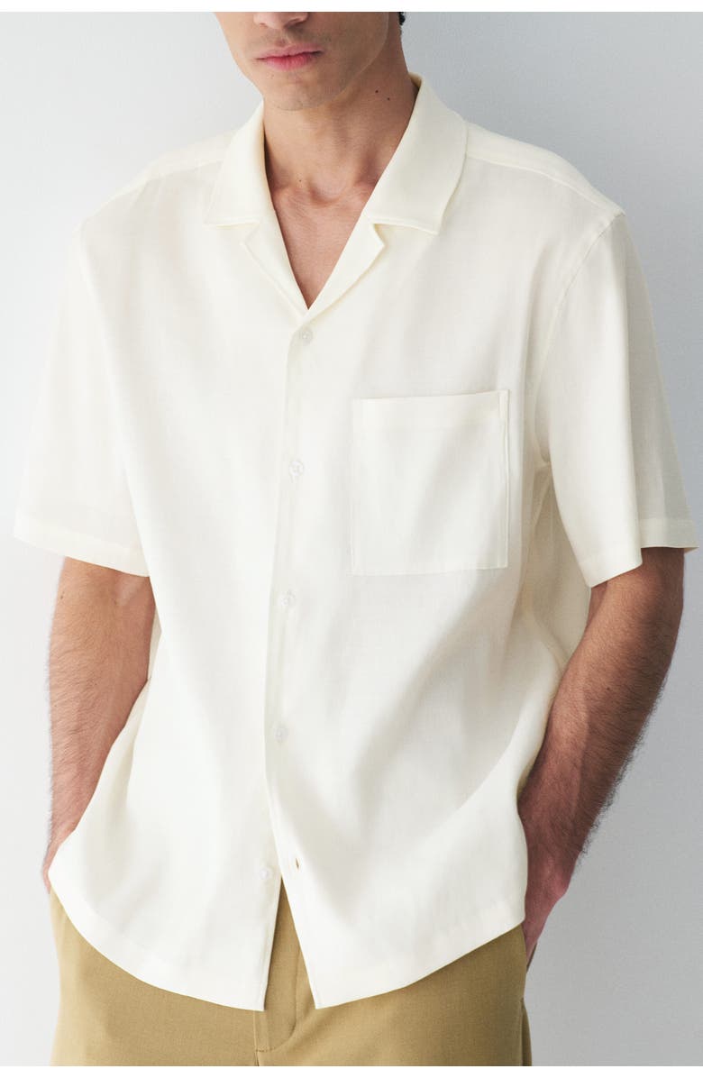 H&M Easy care relaxed-fit linen-blend shirt, Alternate, color, Cream