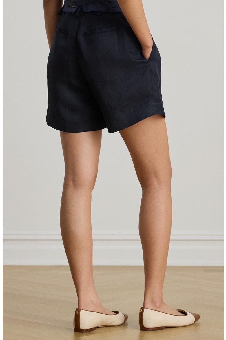 Pleated Linen Blend Twill Shorts, Alternate, color, LAUREN NAVY BLUE