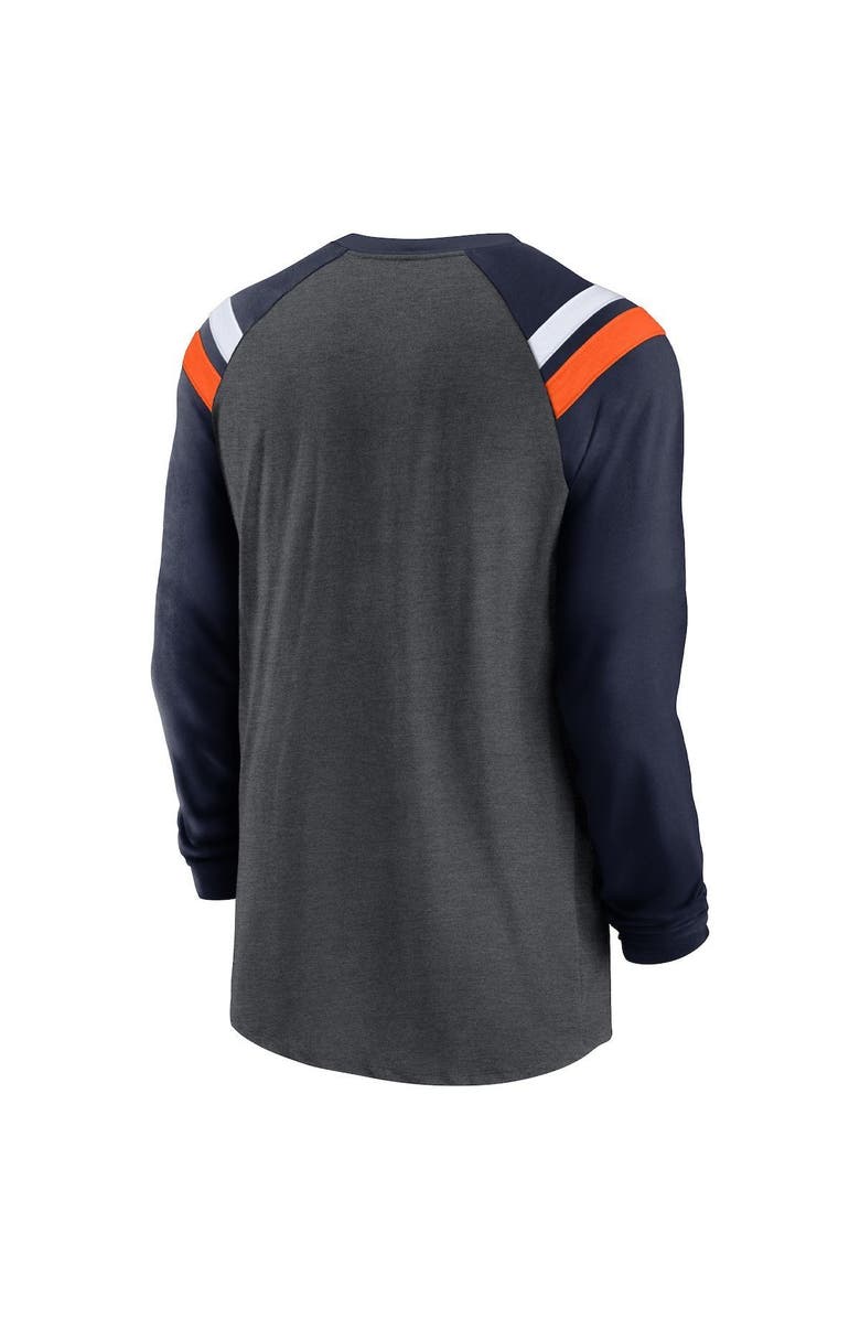 Nike Men's Nike Heathered Charcoal/Navy Denver Broncos Tri-Blend Raglan Athletic Long Sleeve Fashion T-Shirt, Alternate, color, 