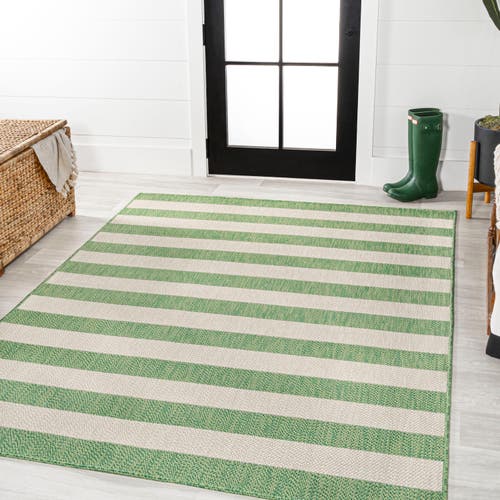 Jonathan Y Negril Two-tone Wide Stripe Indoor/outdoor Area Rug In Green/cream