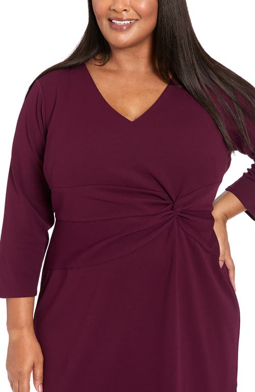 London Times Twist Front Flounce Hem Midi Dress In Burgundy