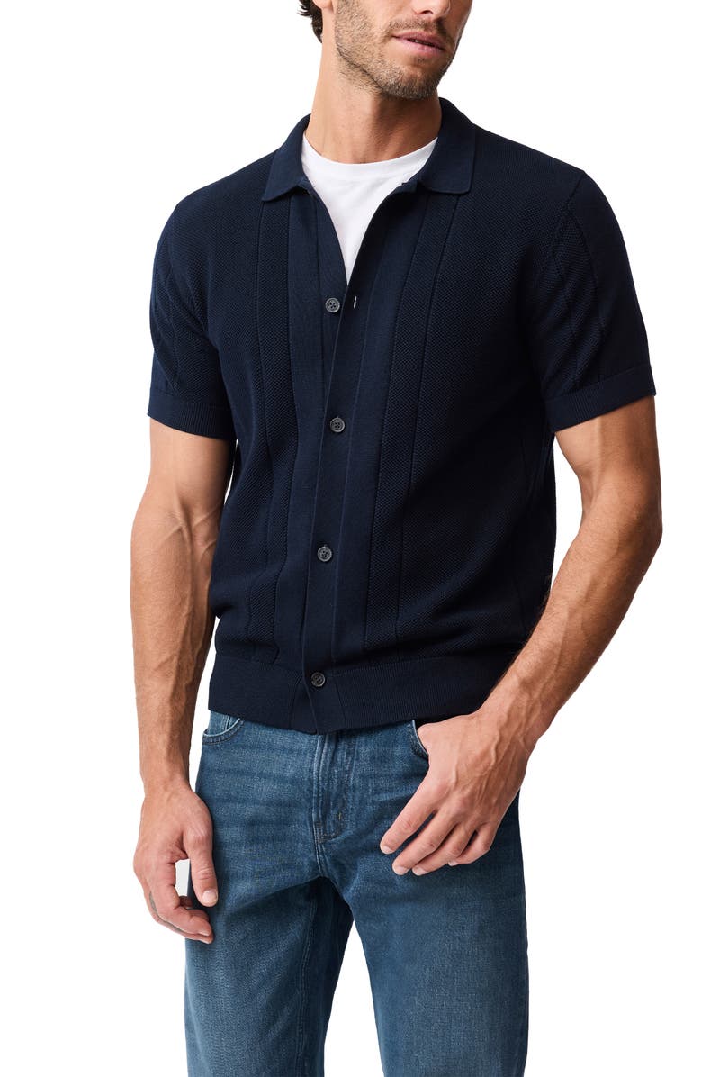 Rodd & Gunn Cobb River Short Sleeve Knit Button-Up Shirt, Main, color, Midnight