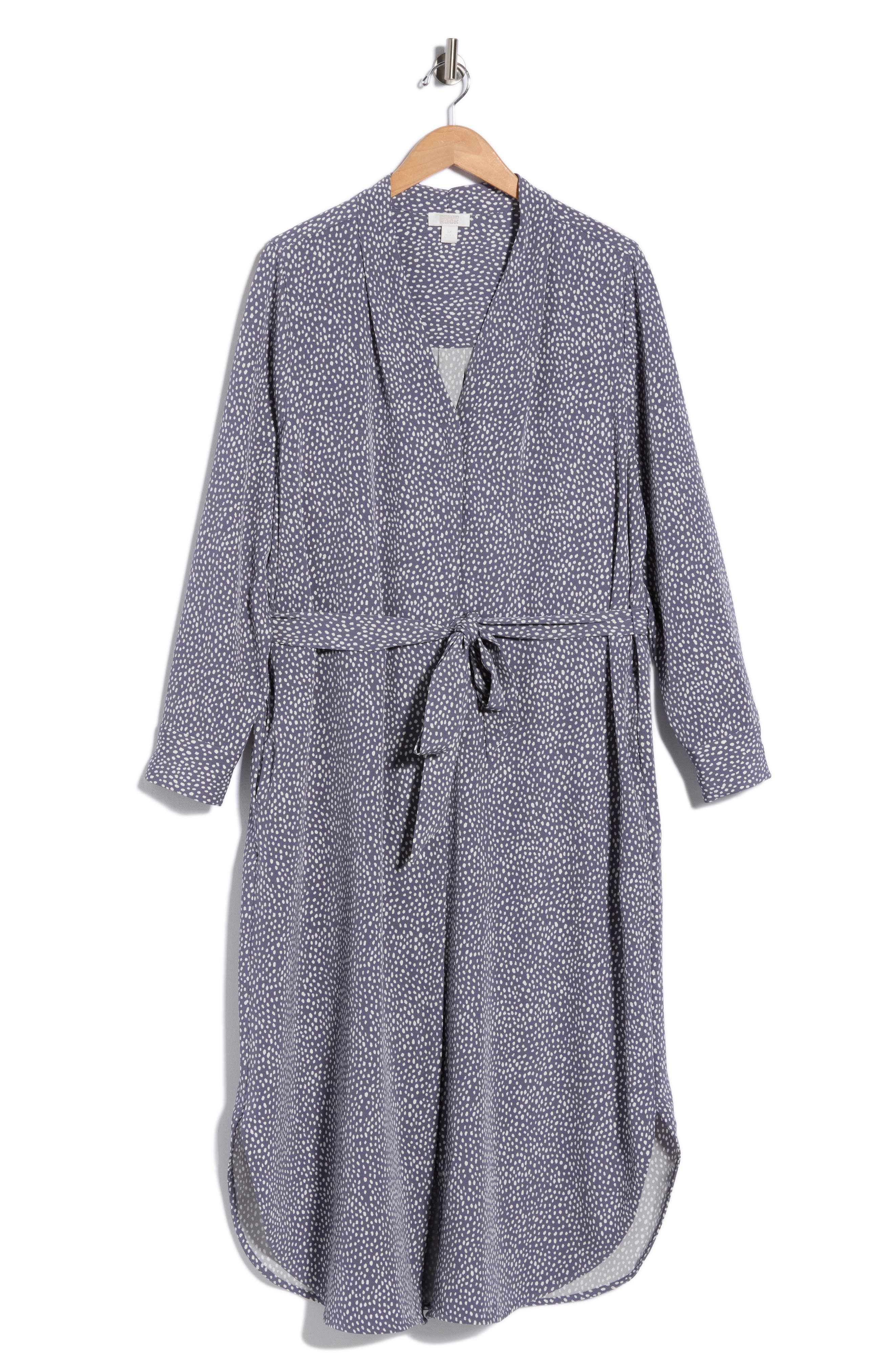 Pleated Tie Waist Long Sleeve Dress