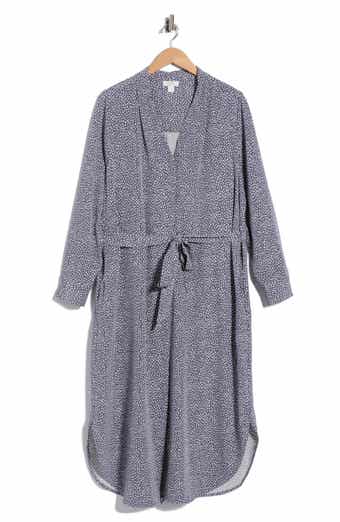 Pleated Tie Waist Long Sleeve Dress