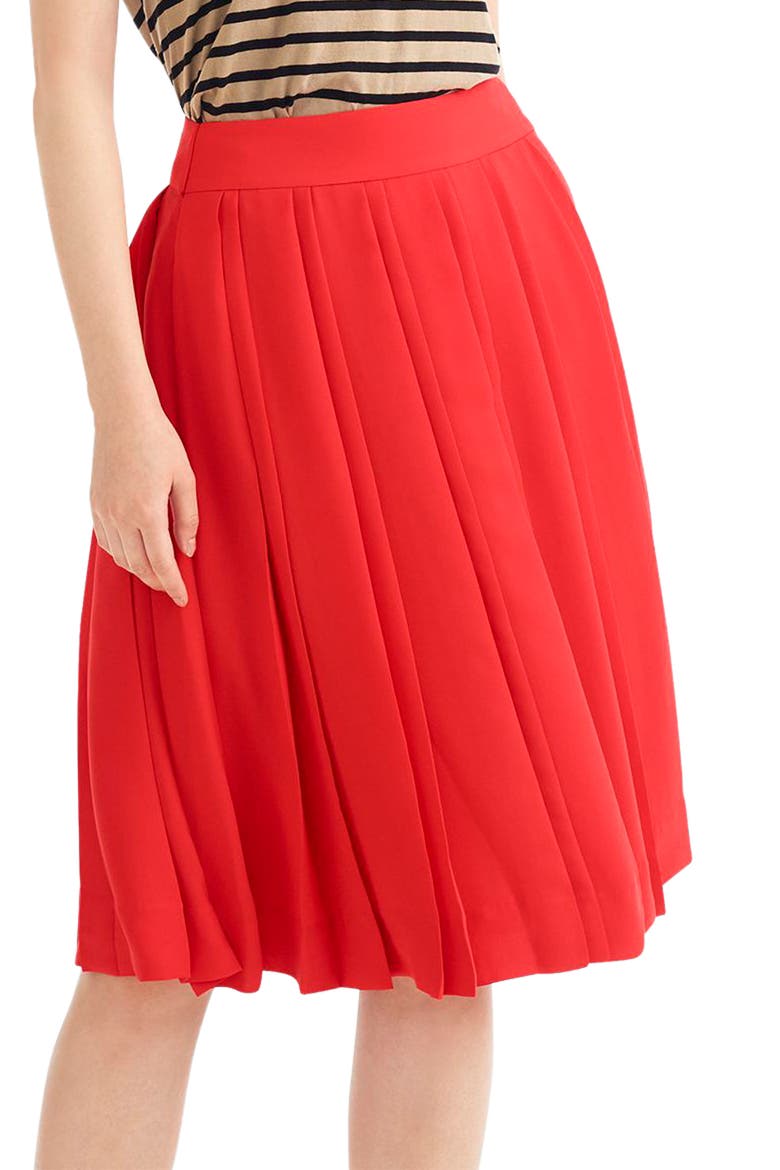 Double Pleated Midi Skirt, Main, color, BRIGHT CERISE