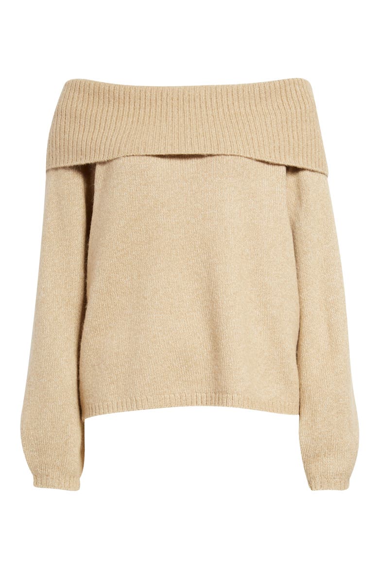 Off the Shoulder Wool Blend Sweater, Main, color, BEIGE