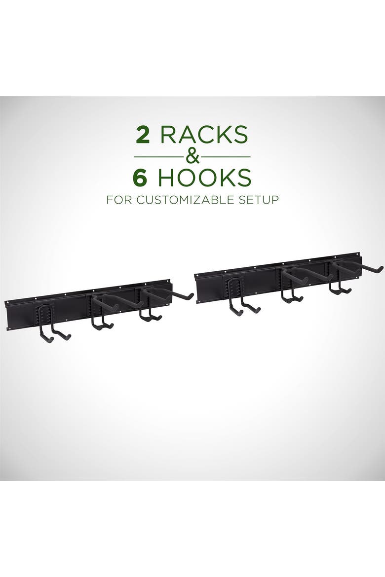 Tool Storage Rack, 8 Piece Wall Mounted Garage Organizer for Broom, Mop, Rake Shovel & Tools, Alternate, color, Black