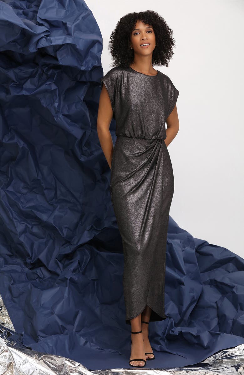 Maggy London Metallic Cap Sleeve Dress, Alternate, color,