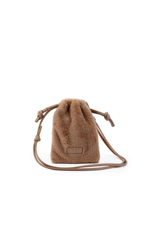 Marmalade Faux Fur Phone Holder Mini Crossbody Bag With Drawstring Closure