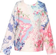 Truly Me Kids' Lace Trim Floral Print Sweater