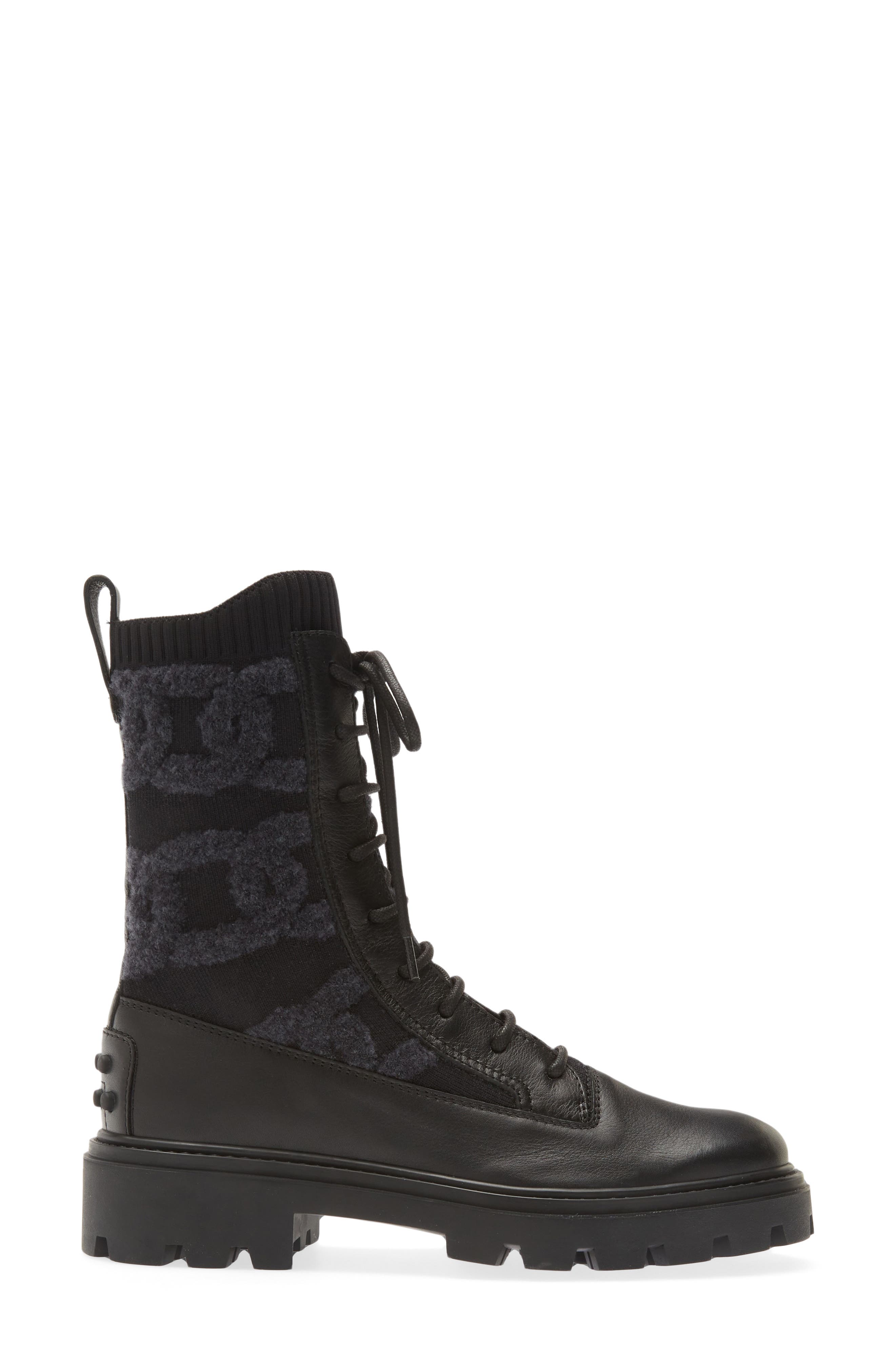 Tod
s Kate Mixed Media Combat Boot, Alternate, color, 