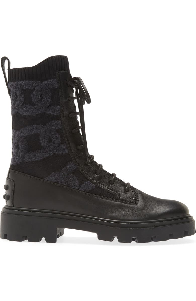 Tod's Kate Mixed Media Combat Boot, Alternate, color,