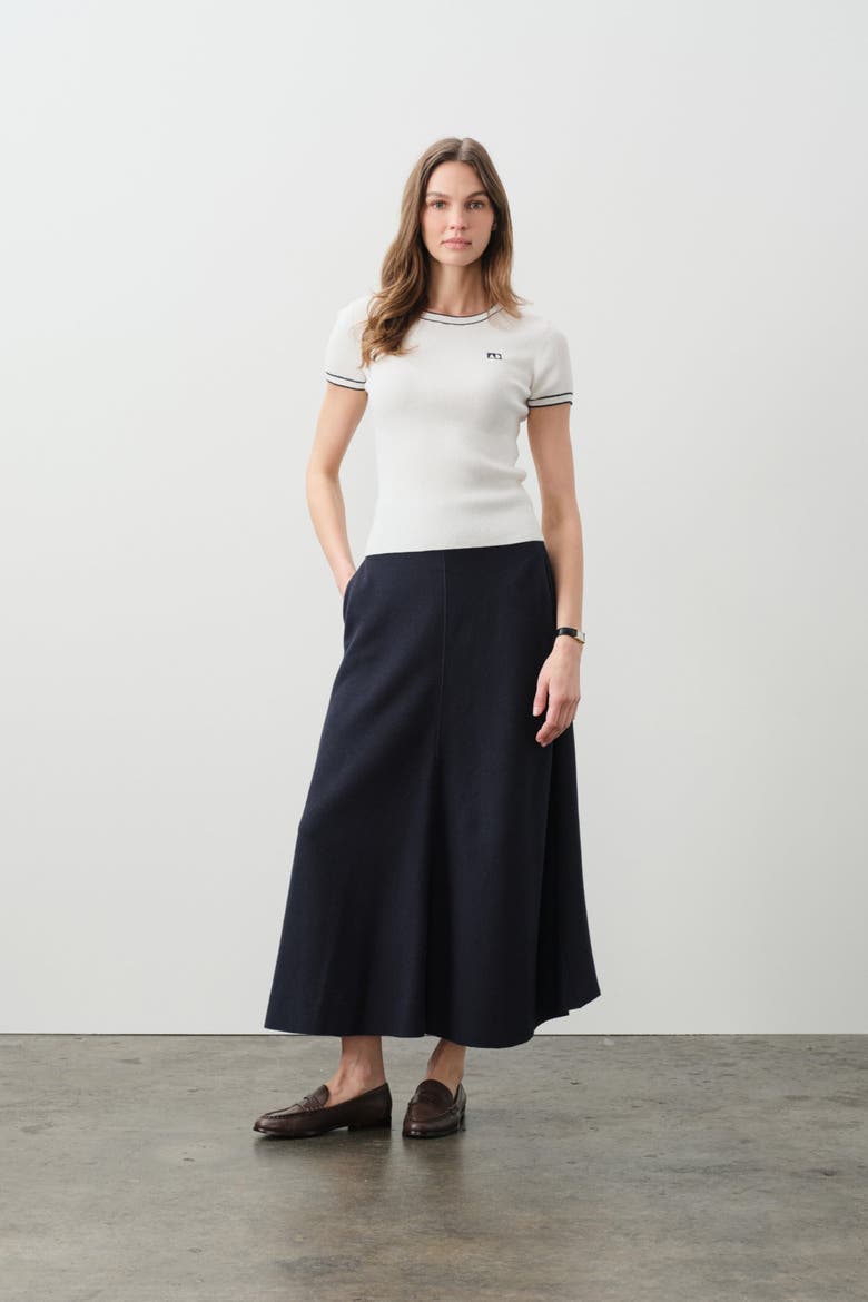 Victoria Cotton Cashmere Baby Tee, Main, color, ECRU/NAVY