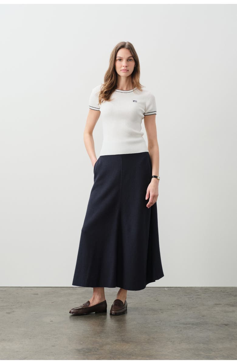 NAKED CASHMERE Victoria Cotton Cashmere Baby Tee, Main, color, Ecru/Navy