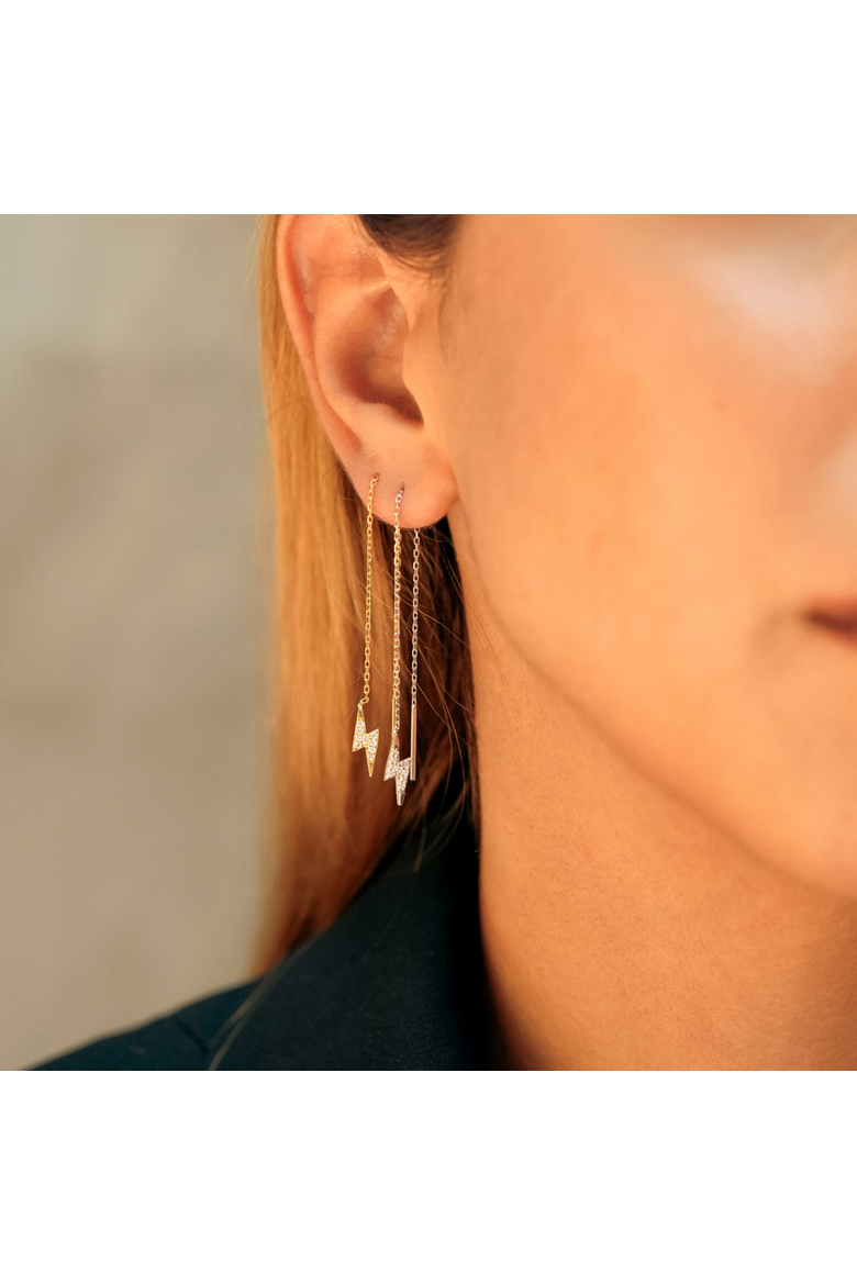 Lightning Bolt Sterling Silver Chain Drop Earrings, Alternate, color, Gold