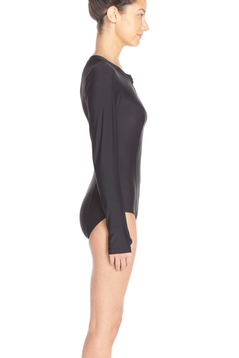 Long Sleeve One-Piece Swimsuit, Alternate, color, BLACK