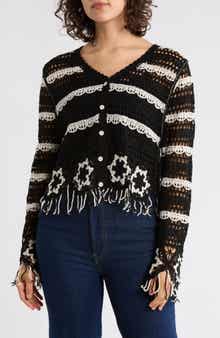 Forgotten Grace Floral Open Knit Button-Up Sweater
