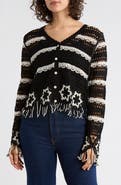 Forgotten Grace Floral Open Knit Button-Up Sweater