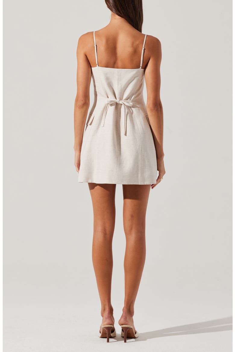 Azria Asymmetric Button Linen Blend Minidress, Alternate, color, OATMEAL