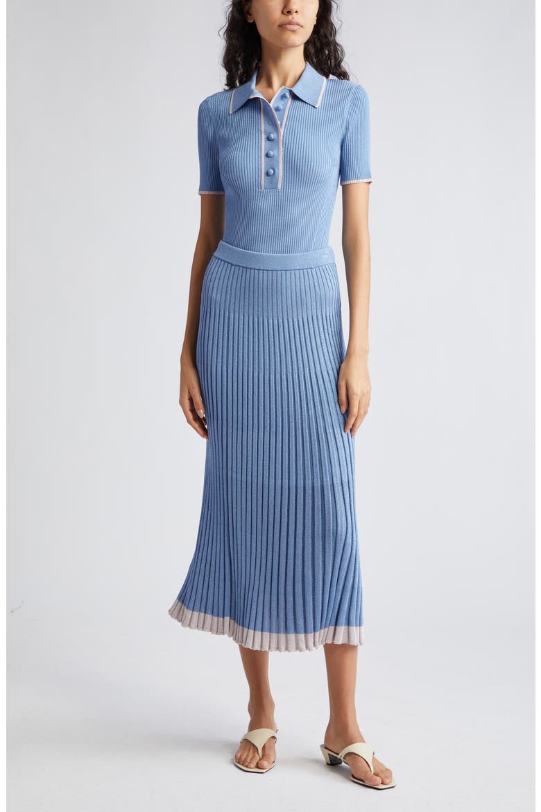 Metallic Rib Polo Sweater, Alternate, color, DENIM BLUE