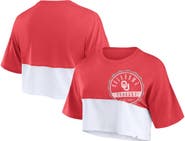 FANATICS Women's Fanatics Branded Crimson/White Oklahoma Sooners Oversized Badge Colorblock Cropped T-Shirt